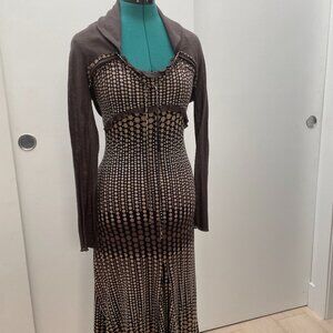 Brown winter dress with shoulder cover Made in Italy